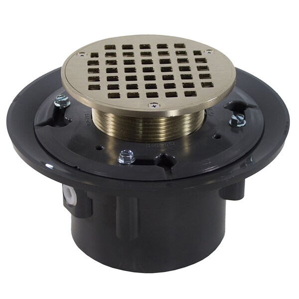 Jones Stephens 4in. Heavy Duty PVC Drain Base with 3in. Metal Spud and 5in. Nickel Bronze Strainer D49221 - main